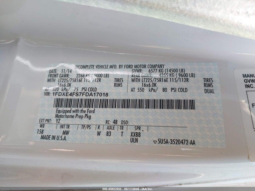1FDXE4FS7FDA17018 2015 FORD E-450 CUTAWAY photo no. 9