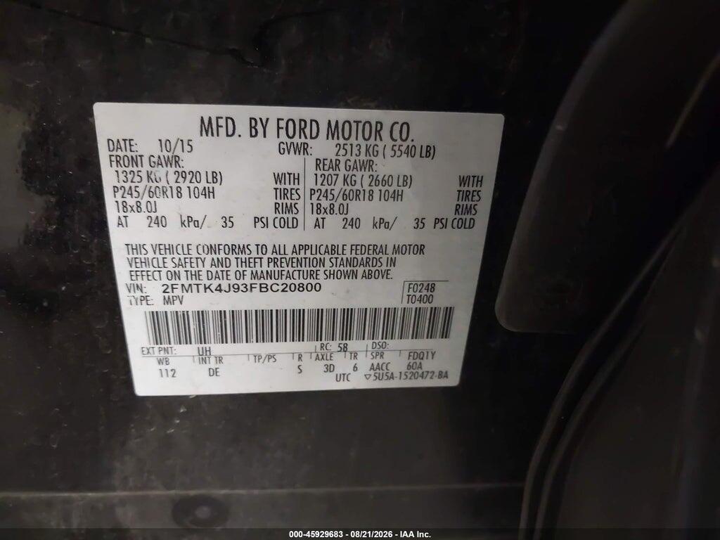 2FMTK4J93FBC20800 2015 FORD EDGE photo no. 9