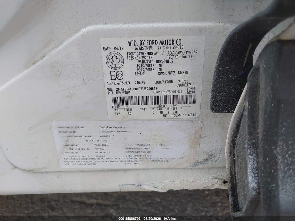 2FMTK4J90FBB29547 2015 FORD EDGE photo no. 9