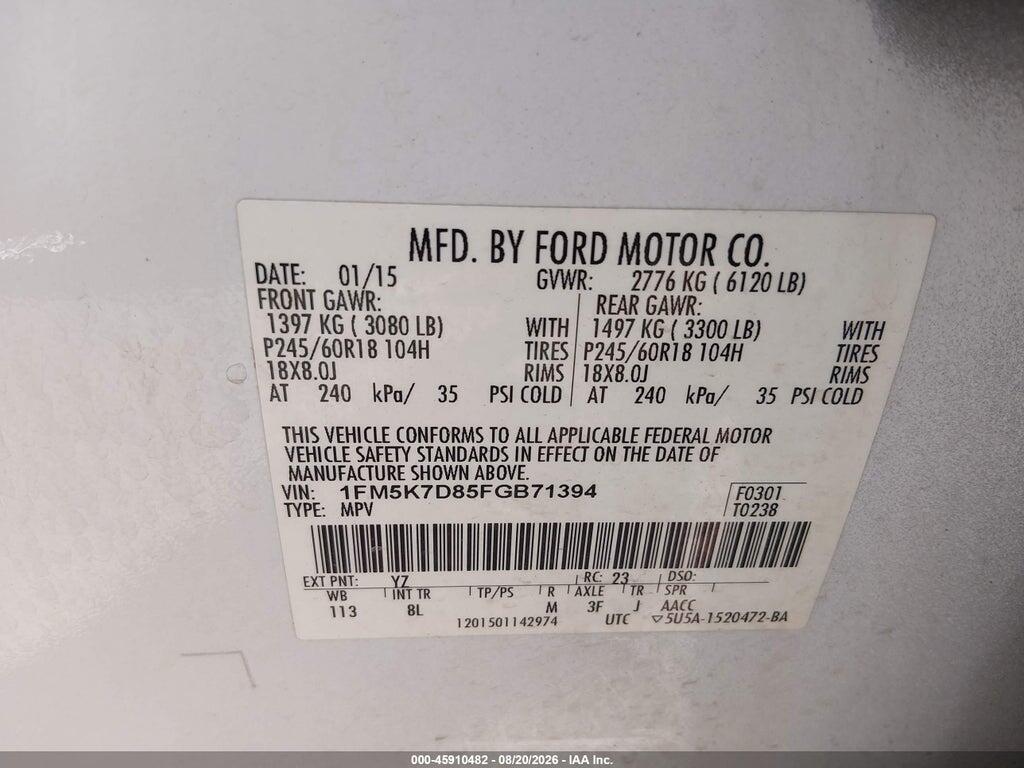 1FM5K7D85FGB71394 2015 FORD EXPLORER photo no. 9
