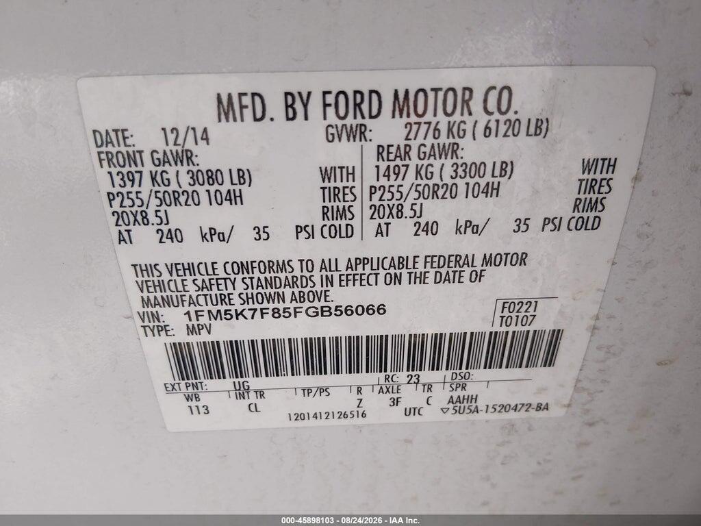 1FM5K7F85FGB56066 2015 FORD EXPLORER photo no. 9