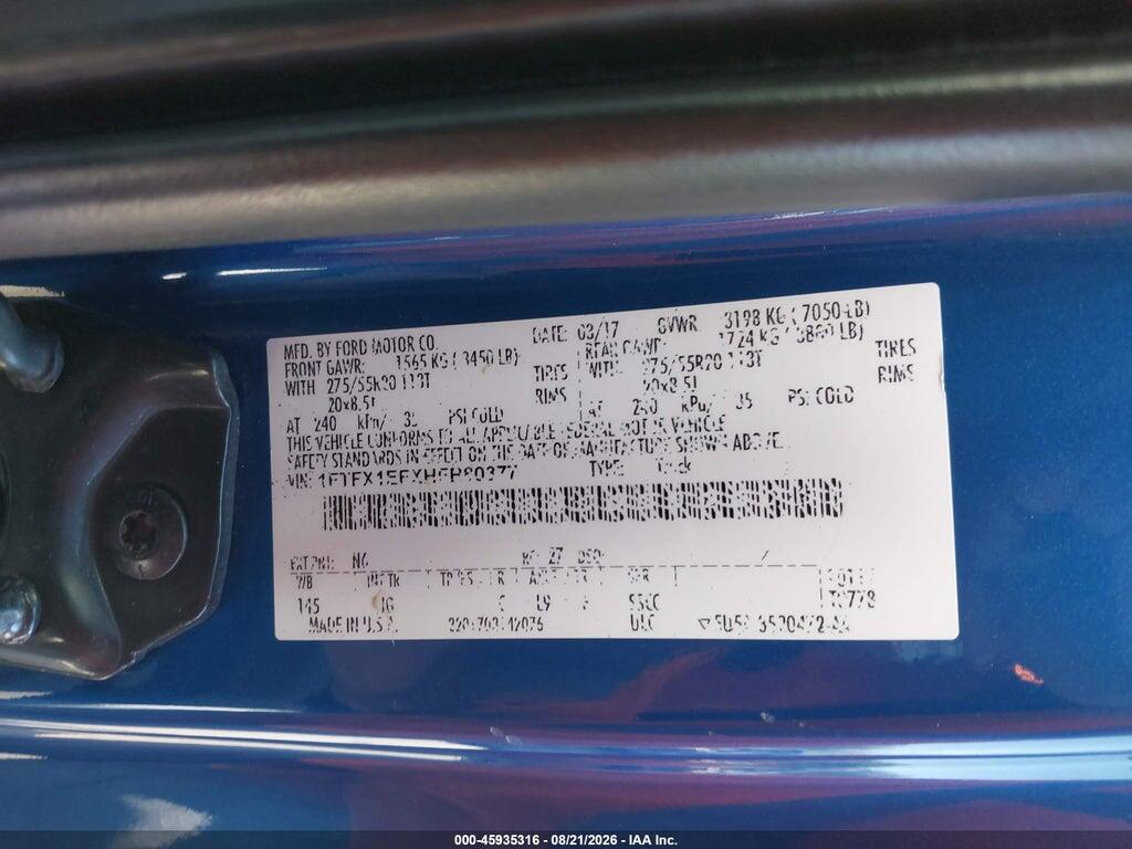 1FTFX1EFXHFB80377 2017 FORD F-150 photo no. 9