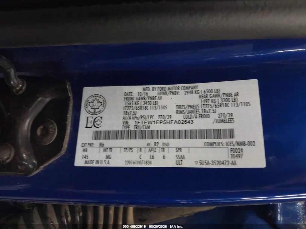 1FTEW1EP5HFA02643 2017 FORD F-150 photo no. 9
