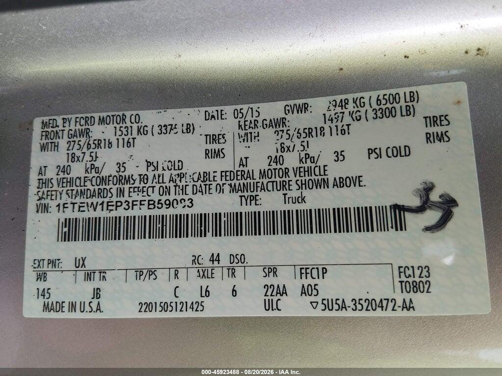 1FTEW1EP3FFB59083 2015 FORD F-150 photo no. 9