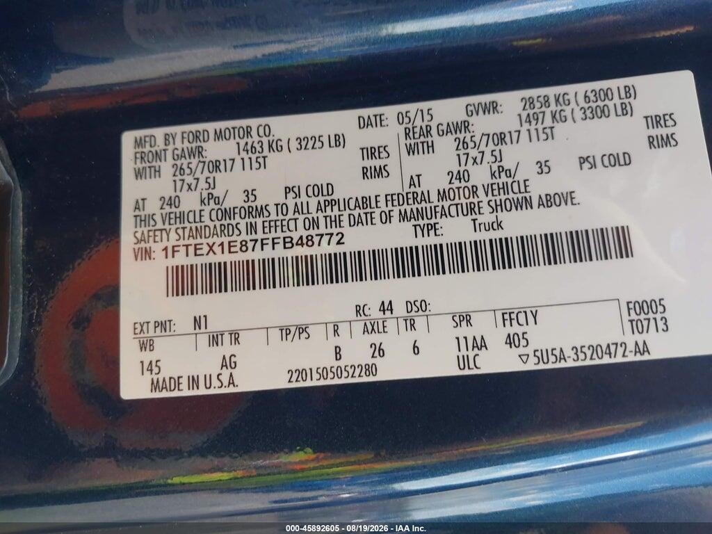 1FTEX1E87FFB48772 2015 FORD F-150 photo no. 9