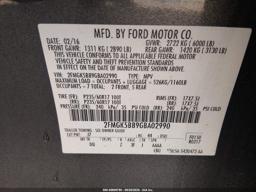2FMGK5B89GBA02990 2016 FORD FLEX photo no. 9