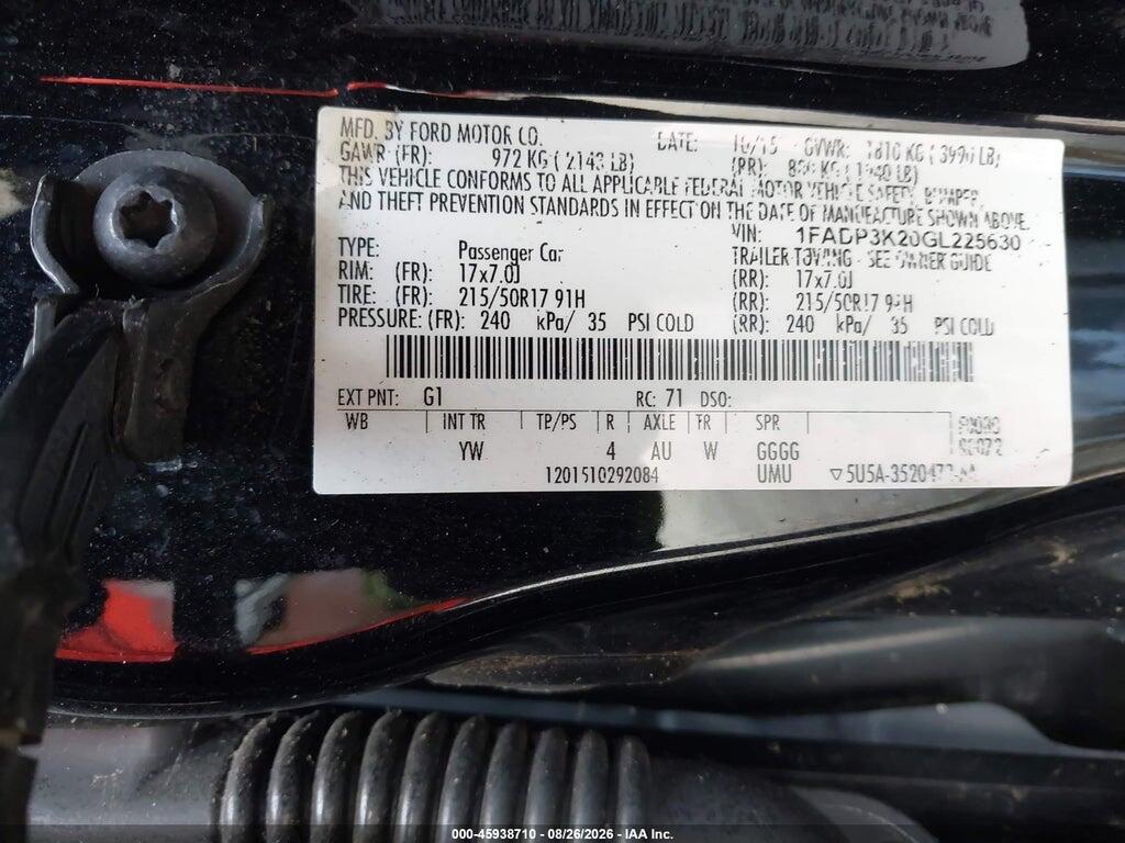 1FADP3K20GL225630 2016 FORD FOCUS photo no. 9