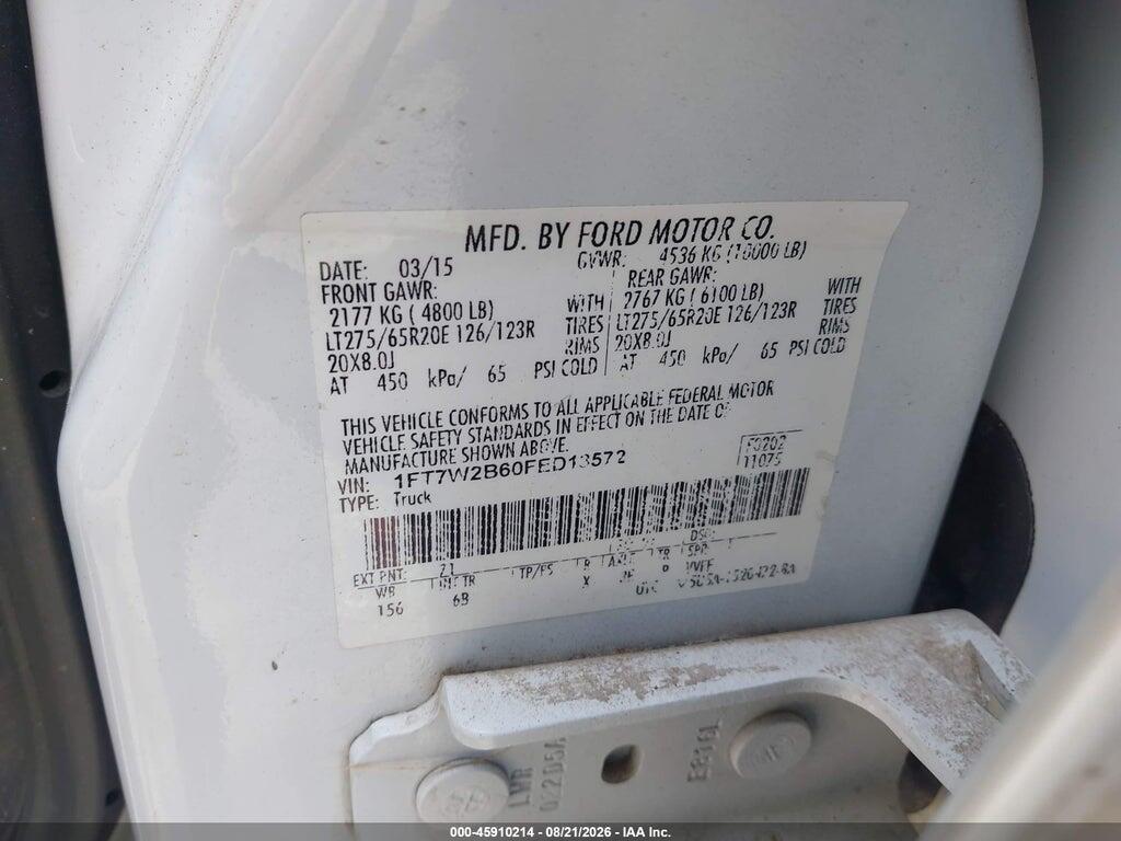 1FT7W2B60FED13572 2015 FORD F-250 photo no. 9
