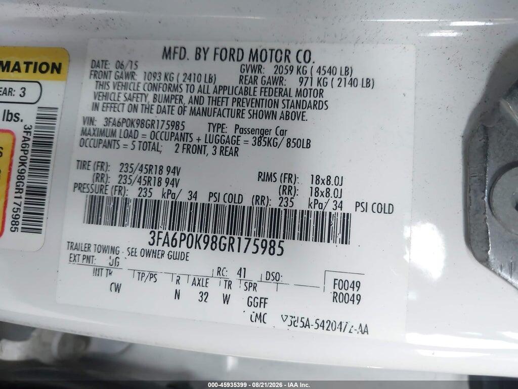 3FA6P0K98GR175985 2016 FORD FUSION photo no. 9
