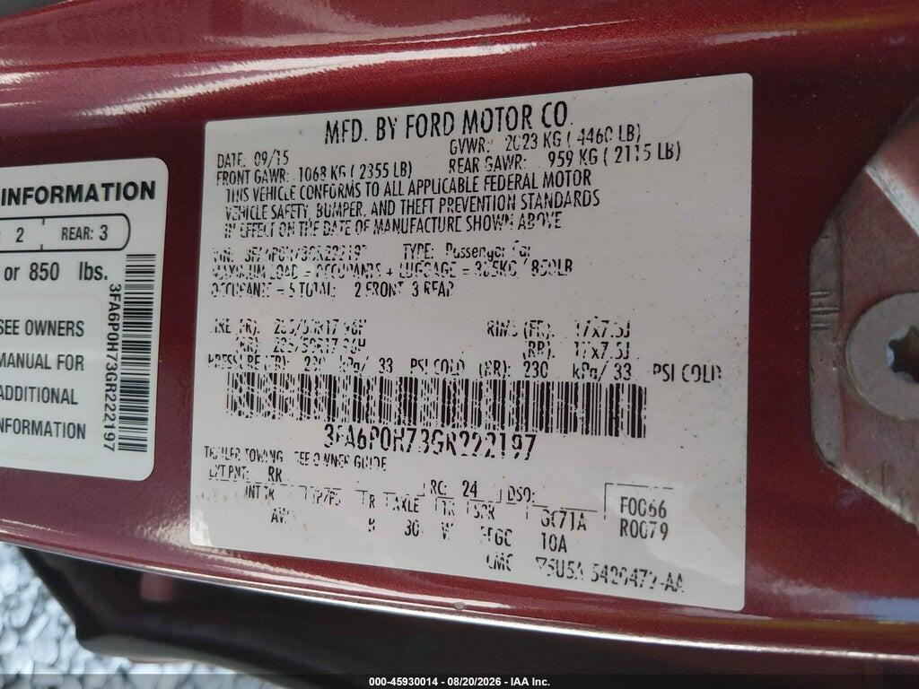 3FA6P0H73GR222197 2016 FORD FUSION photo no. 9