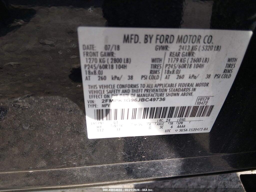 2FMPK3G96JBC49736 2018 FORD EDGE photo no. 9