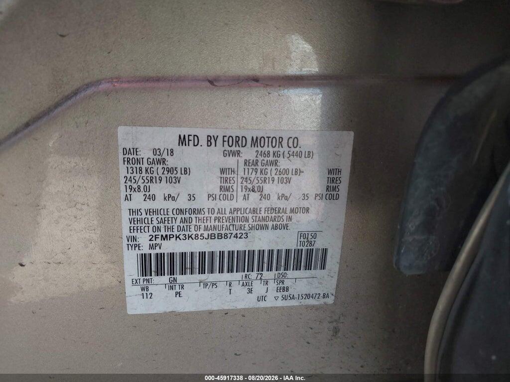 2FMPK3K85JBB87423 2018 FORD EDGE photo no. 9