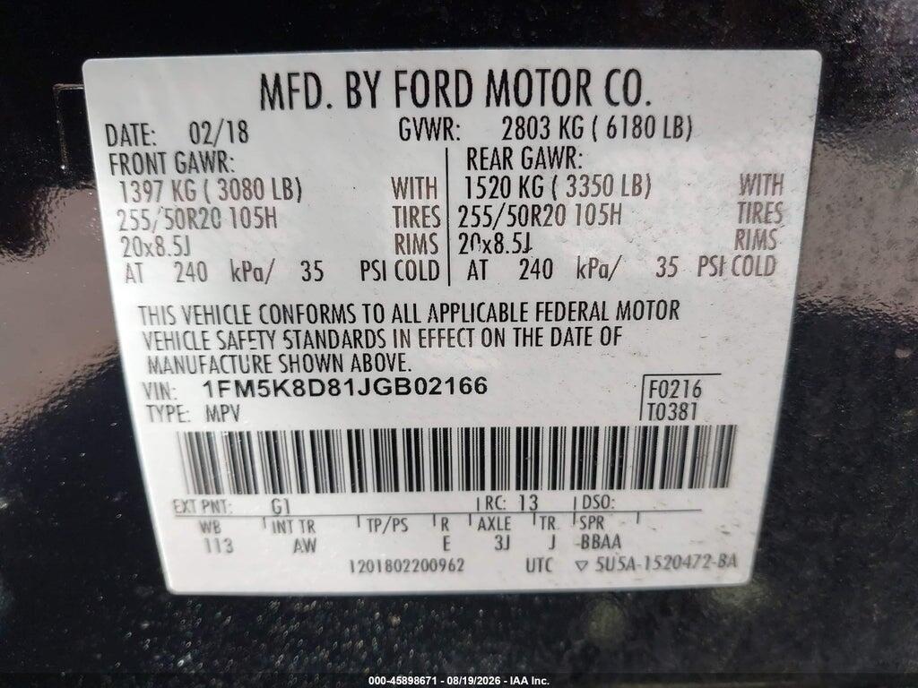 1FM5K8D81JGB02166 2018 FORD EXPLORER photo no. 9