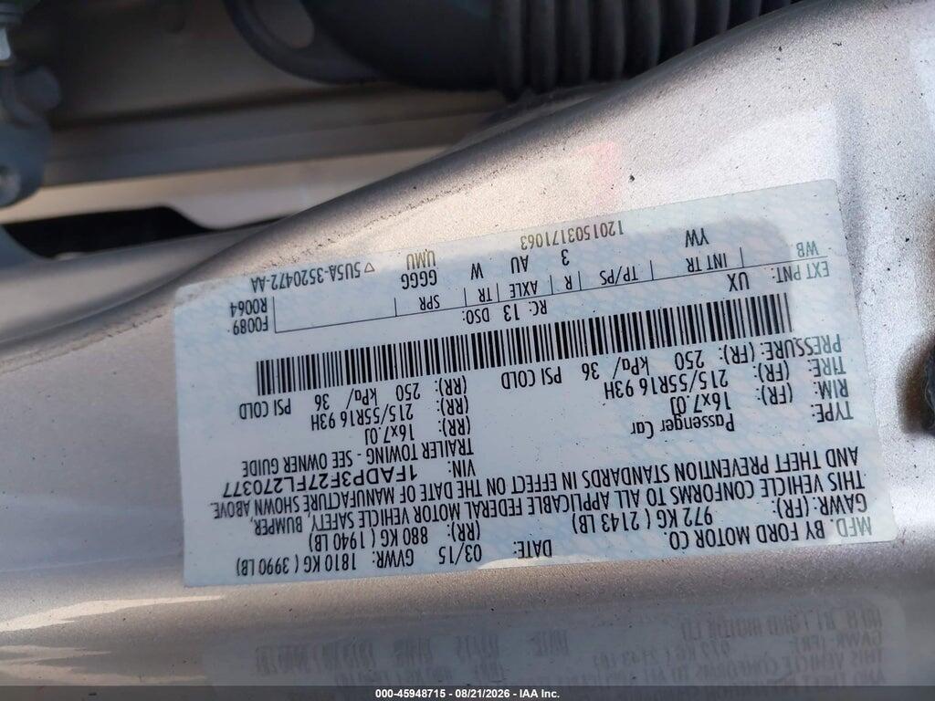 1FADP3F27FL270377 2015 FORD FOCUS photo no. 9