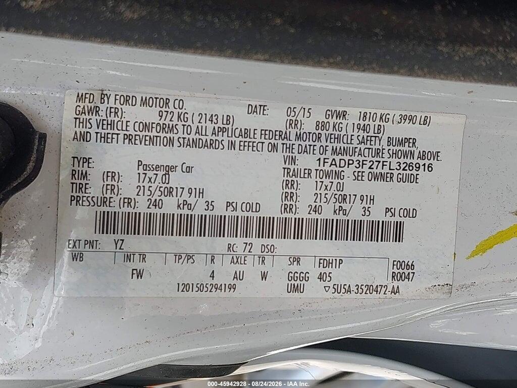 1FADP3F27FL326916 2015 FORD FOCUS photo no. 9