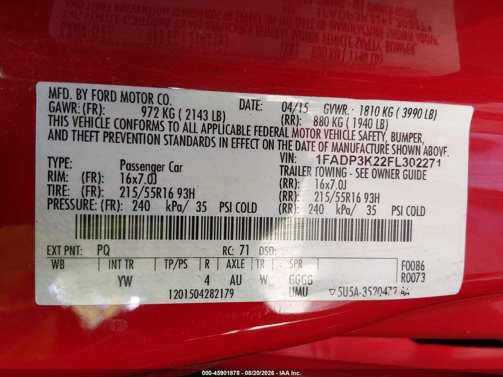 1FADP3K22FL302271 2015 FORD FOCUS photo no. 9