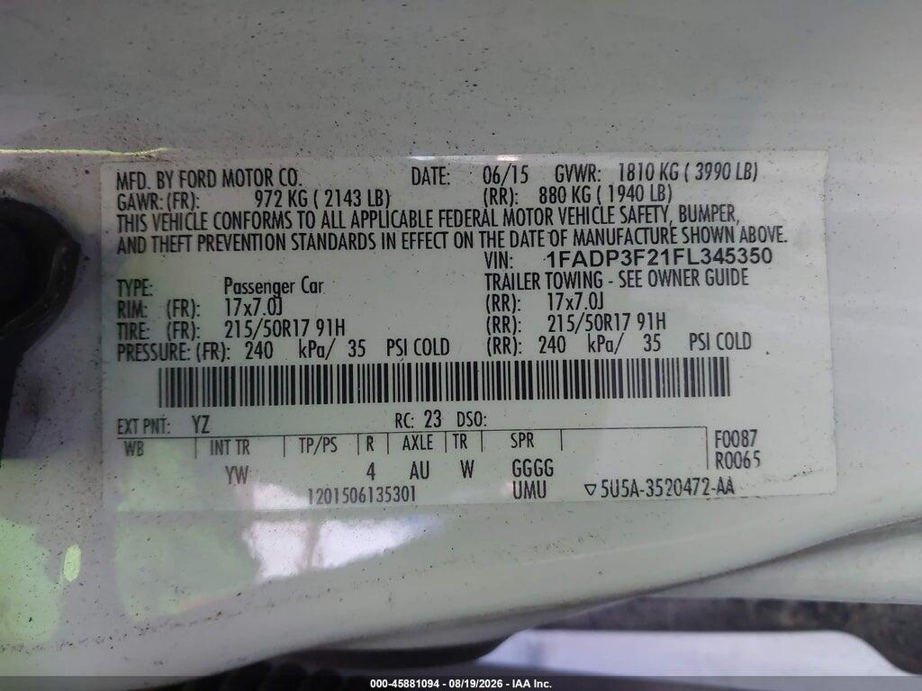 1FADP3F21FL345350 2015 FORD FOCUS photo no. 9