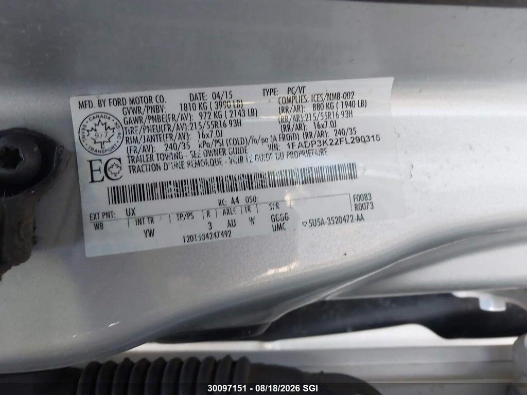 1FADP3K22FL290316 2015 FORD FOCUS photo no. 9