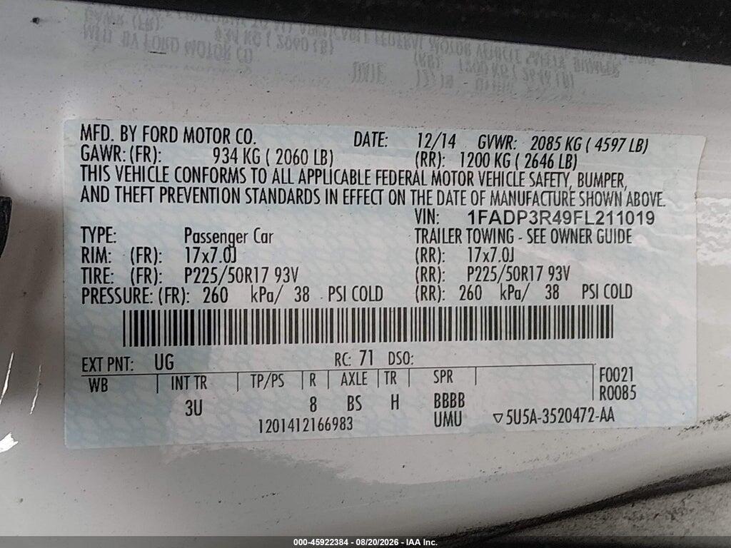 1FADP3R49FL211019 2015 FORD FOCUS ELECTRIC photo no. 9