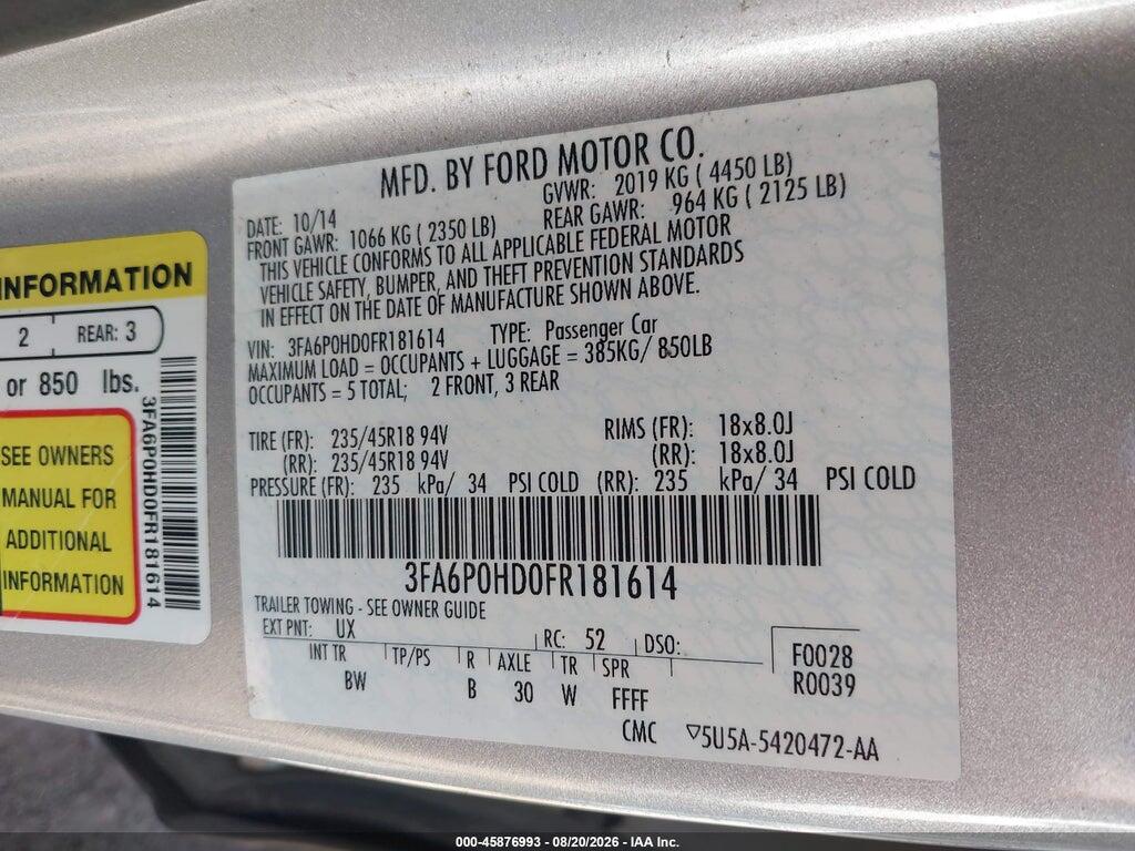 3FA6P0HD0FR181614 2015 FORD FUSION photo no. 9