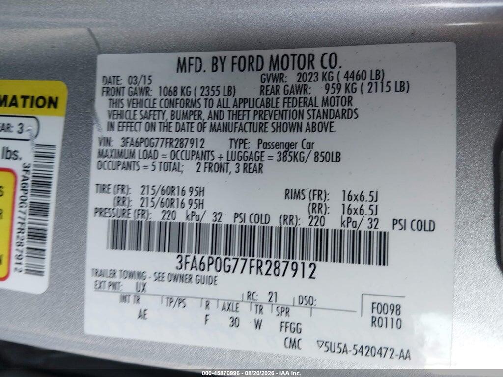 3FA6P0G77FR287912 2015 FORD FUSION photo no. 9