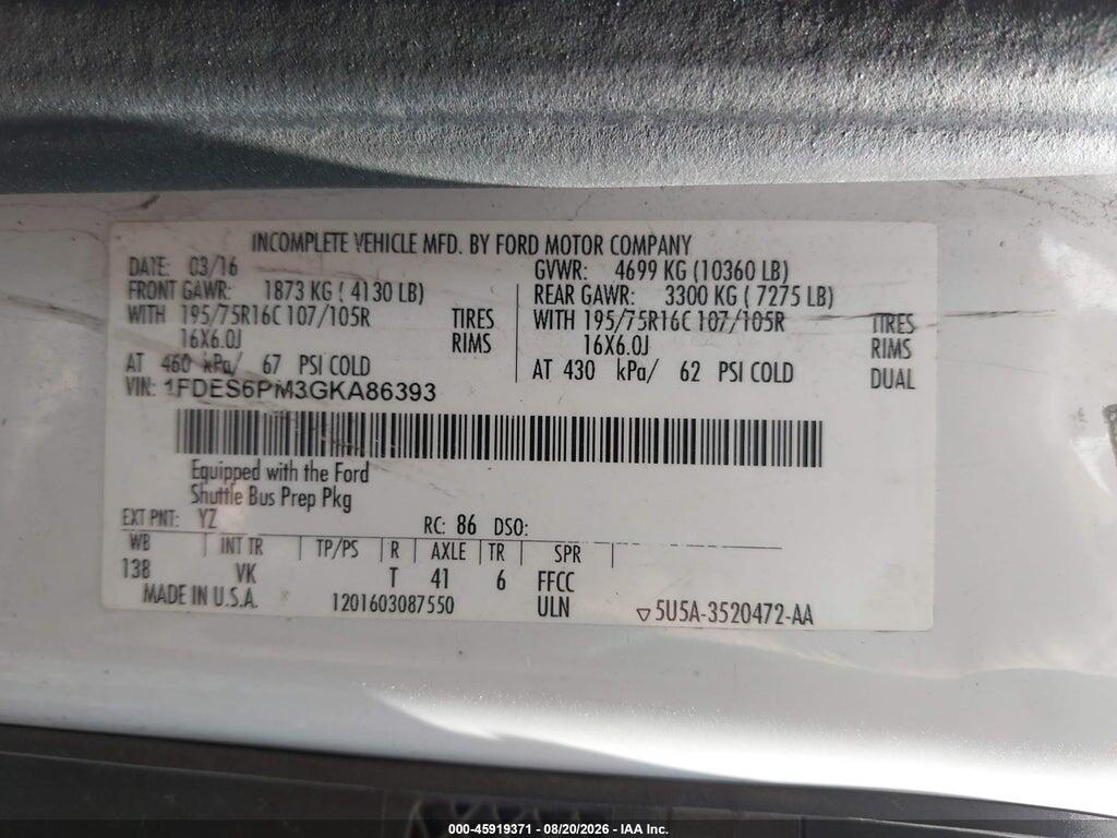 1FDES6PM3GKA86393 2016 FORD TRANSIT-350 CUTAWAY photo no. 8