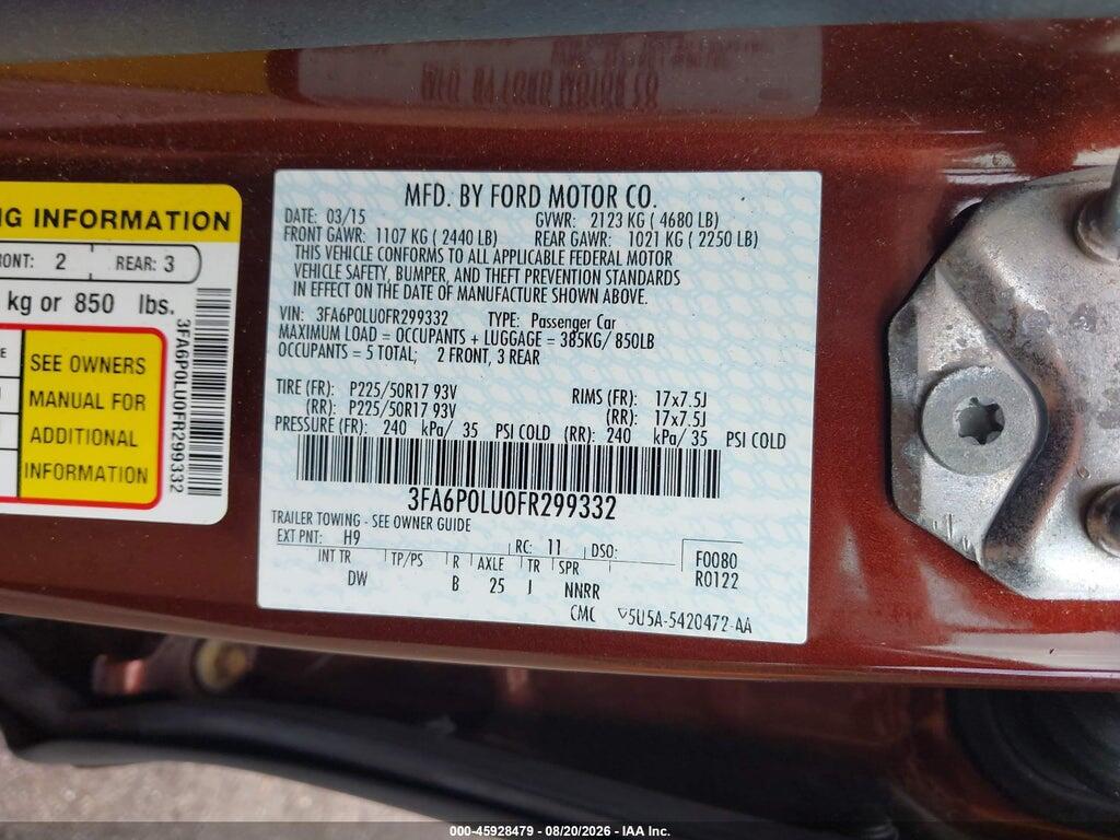 3FA6P0LU0FR299332 2015 FORD FUSION HYBRID photo no. 9
