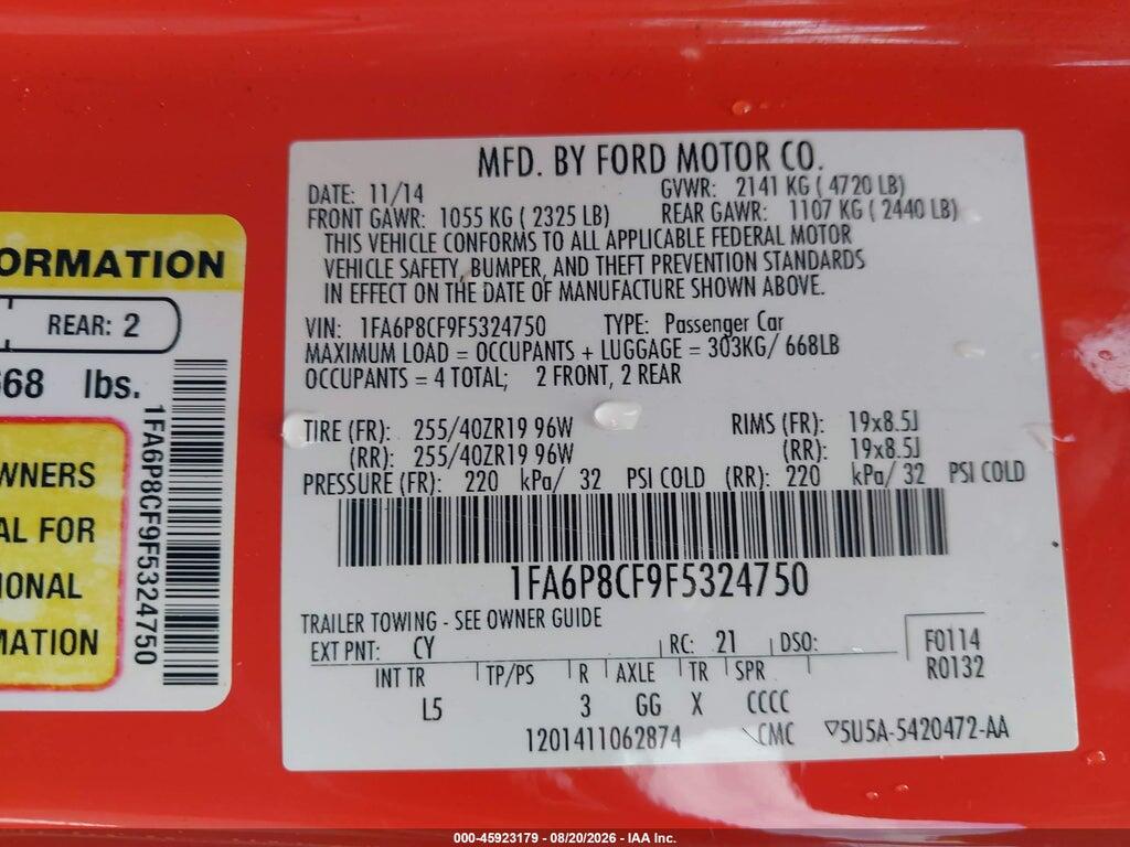 1FA6P8CF9F5324750 2015 FORD MUSTANG photo no. 9