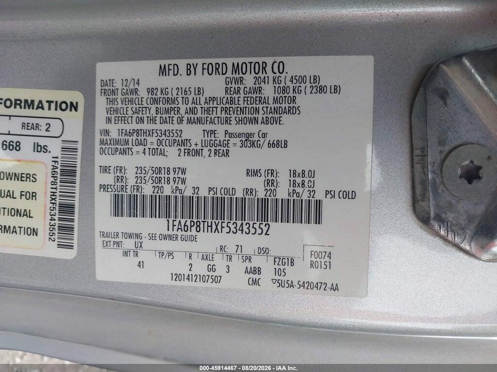 1FA6P8THXF5343552 2015 FORD MUSTANG photo no. 9