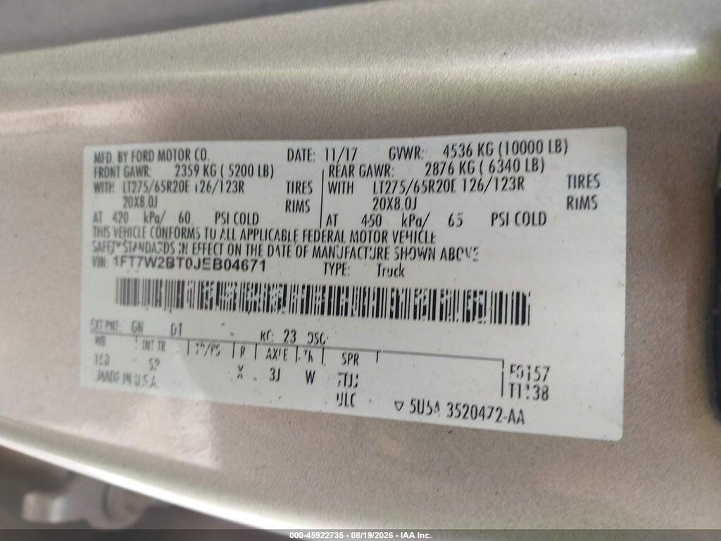 1FT7W2BT0JEB04671 2018 FORD F-250 photo no. 9
