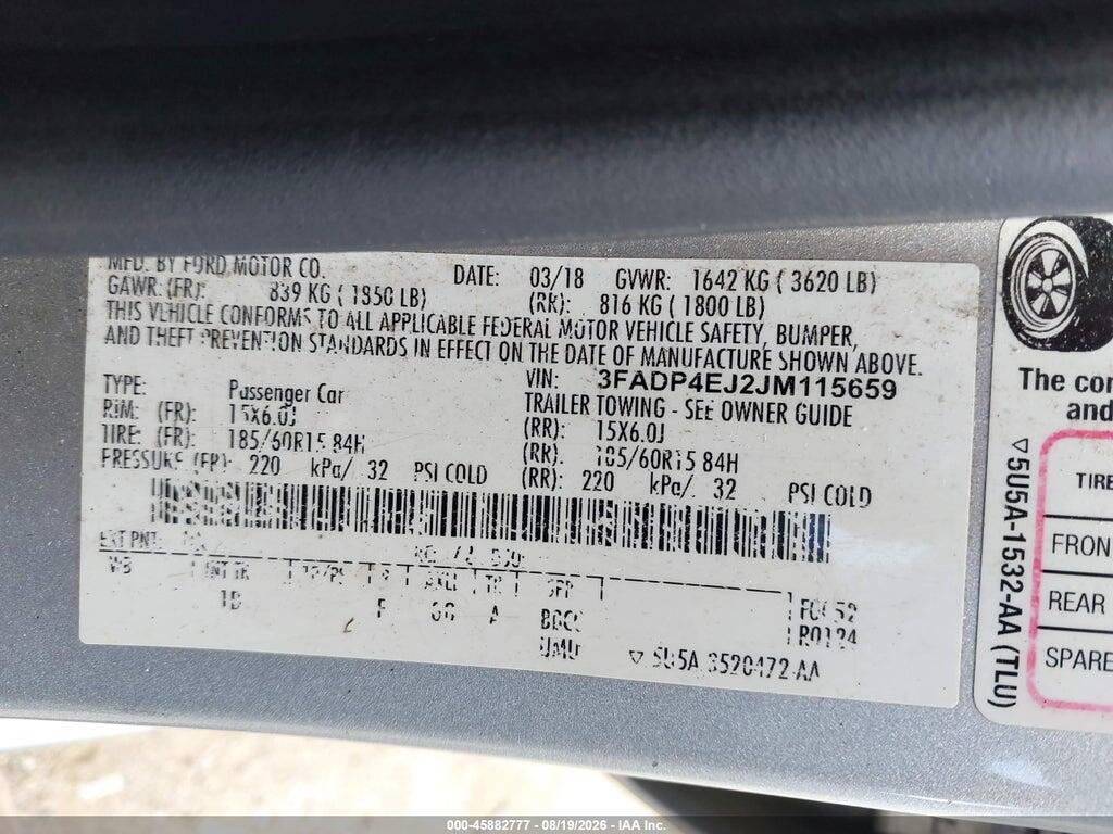 3FADP4EJ2JM115659 2018 FORD FIESTA photo no. 9