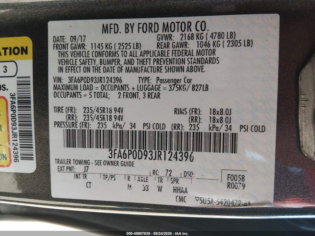 3FA6P0D93JR124396 2018 FORD FUSION photo no. 7