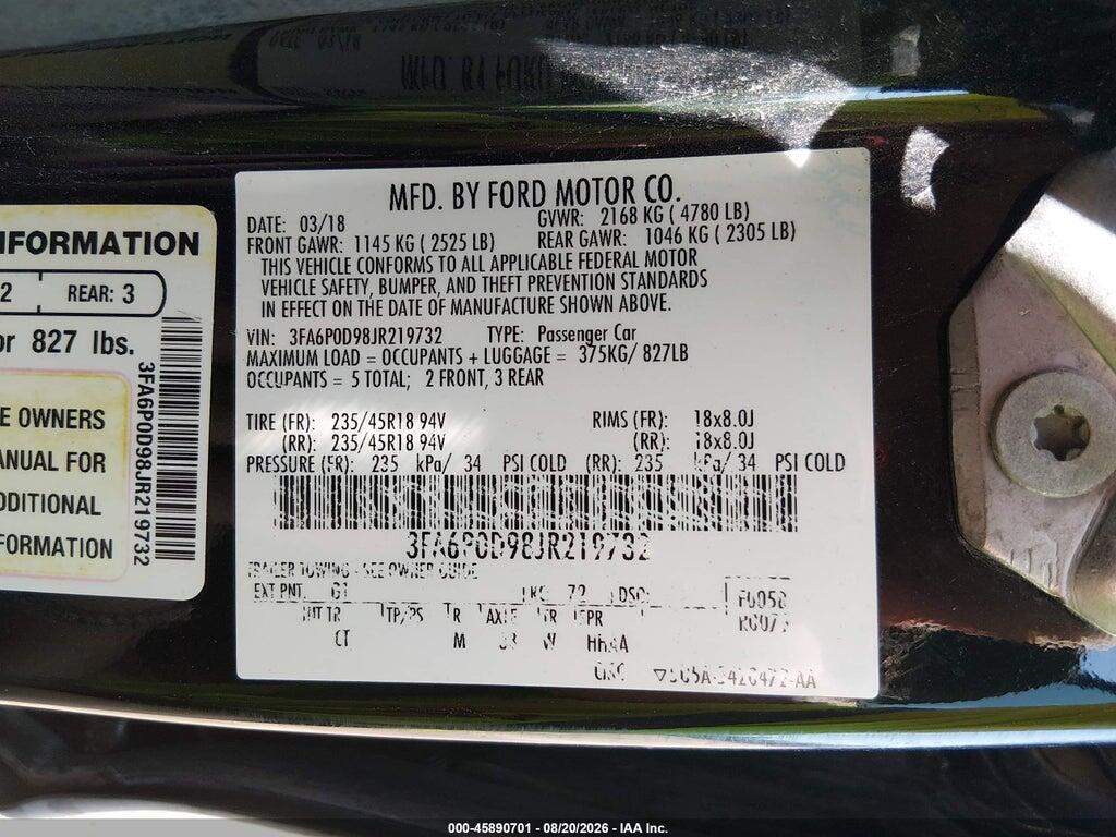 3FA6P0D98JR219732 2018 FORD FUSION photo no. 9