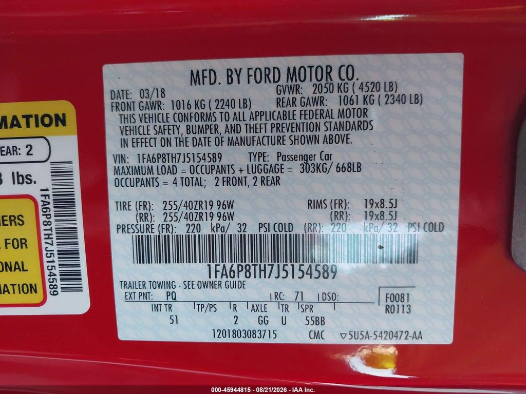 1FA6P8TH7J5154589 2018 FORD MUSTANG photo no. 9