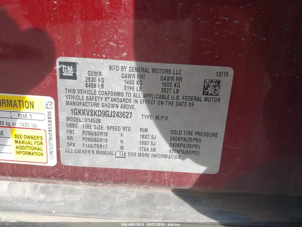 1GKKVSKD9GJ243627 2016 GMC ACADIA photo no. 9