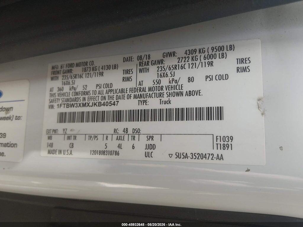 1FTBW3XMXJKB40547 2018 FORD TRANSIT-350 photo no. 9