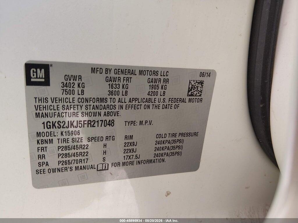 1GKS2JKJ5FR217048 2015 GMC YUKON XL 1500 photo no. 9