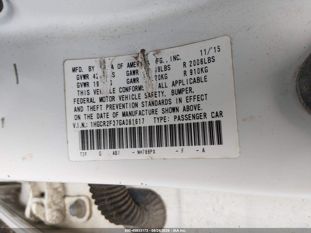 1HGCR2F37GA081617 2016 HONDA ACCORD photo no. 9