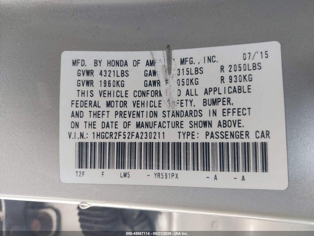 1HGCR2F52FA230211 2015 HONDA ACCORD photo no. 9
