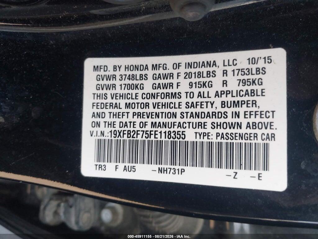 19XFB2F75FE118355 2015 HONDA CIVIC photo no. 9