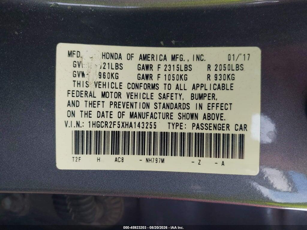1HGCR2F5XHA143255 2017 HONDA ACCORD photo no. 9