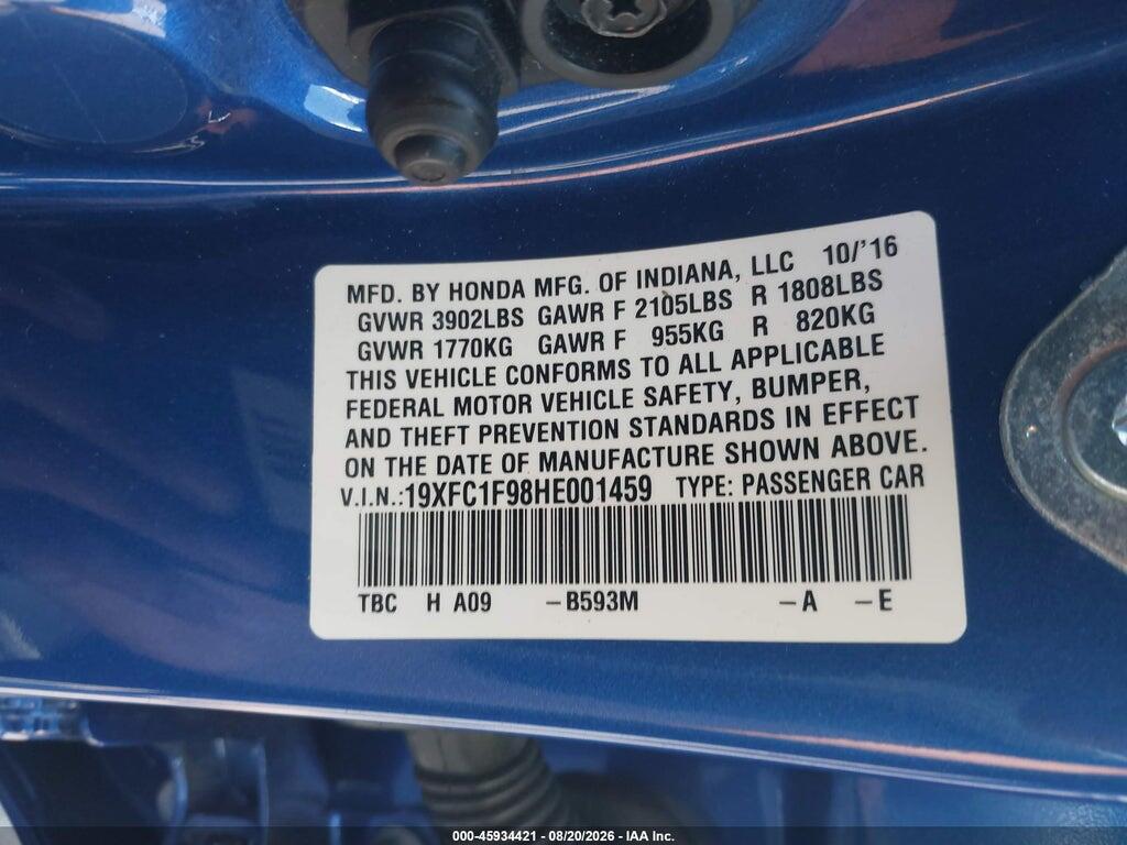 19XFC1F98HE001459 2017 HONDA CIVIC photo no. 9