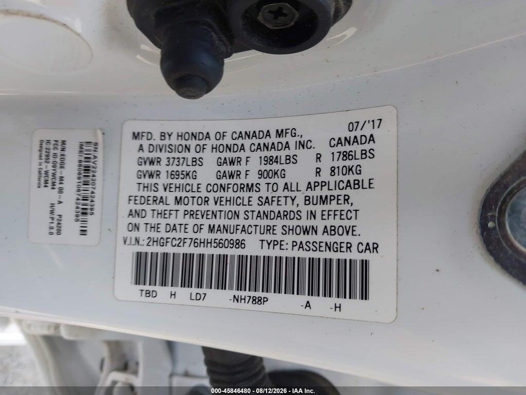 2HGFC2F76HH560986 2017 HONDA CIVIC photo no. 9