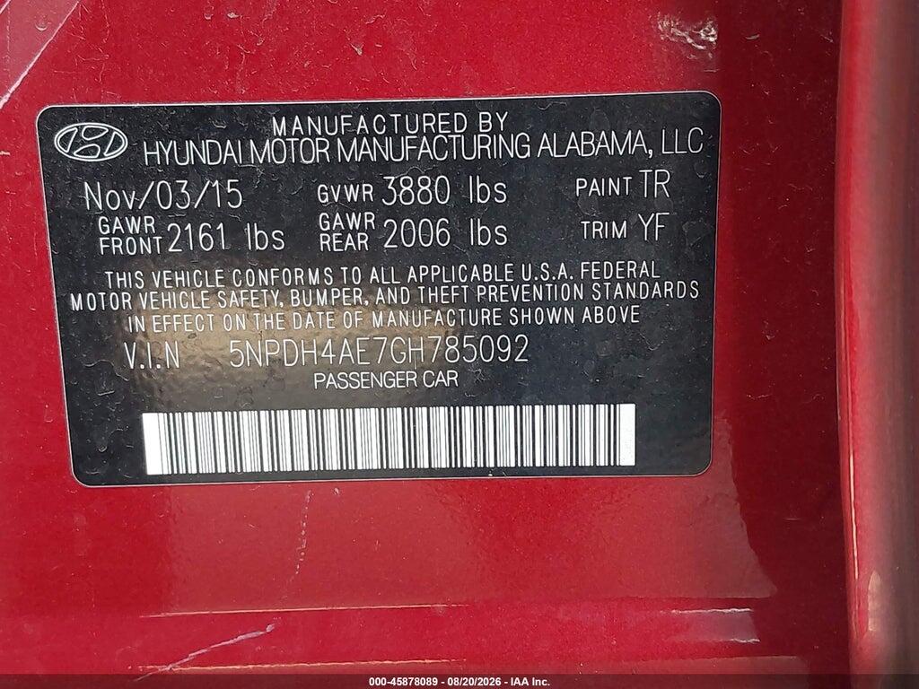 5NPDH4AE7GH785092 2016 HYUNDAI ELANTRA photo no. 9