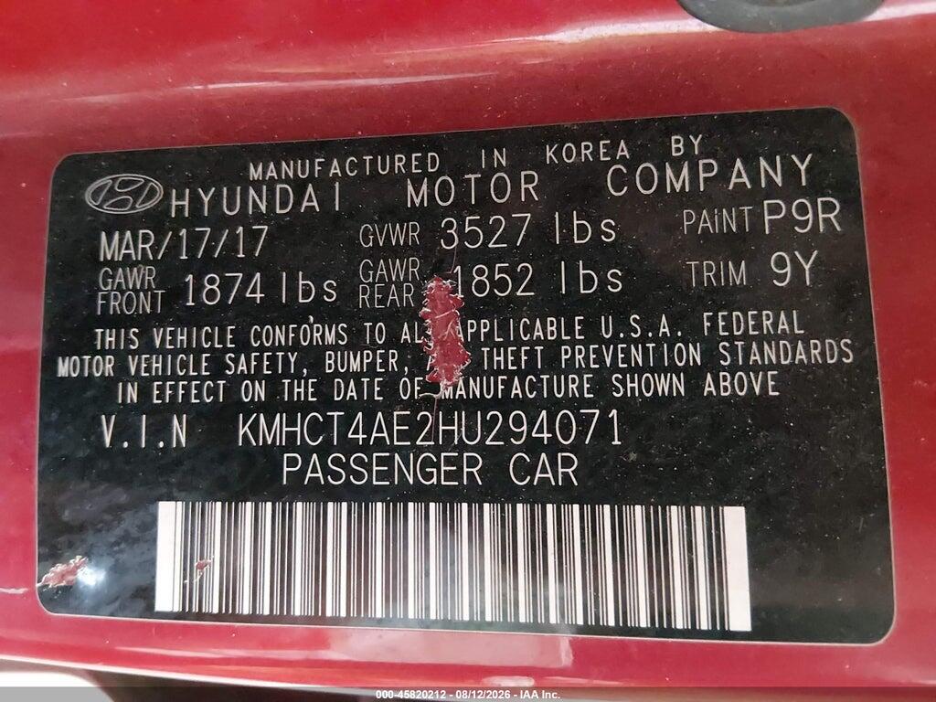 KMHCT4AE2HU294071 2017 HYUNDAI ACCENT photo no. 9