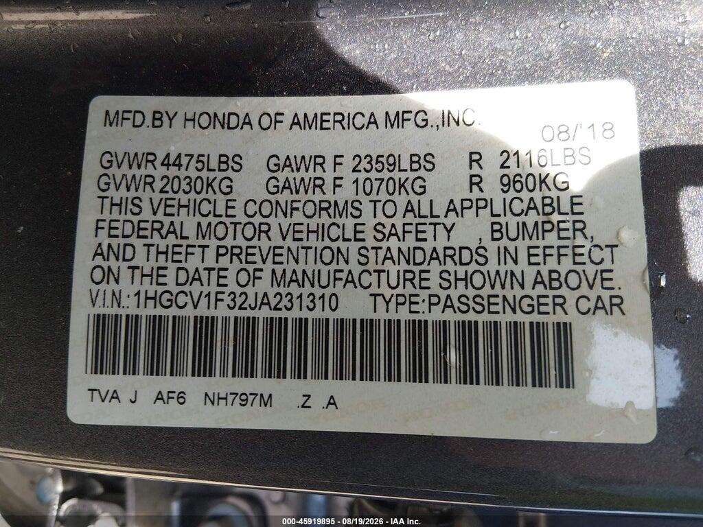 1HGCV1F32JA231310 2018 HONDA ACCORD photo no. 9