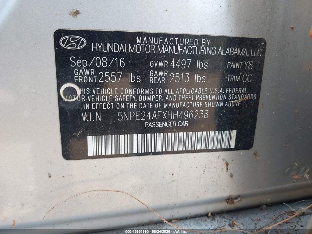 5NPE24AFXHH496238 2017 HYUNDAI SONATA photo no. 9