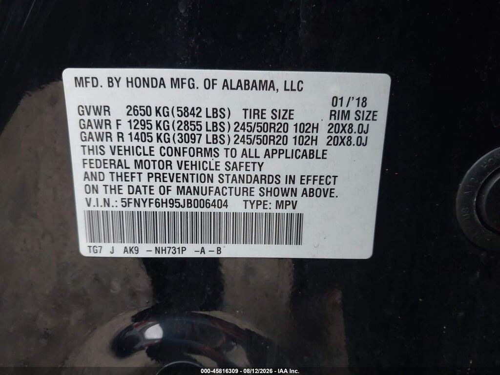 5FNYF6H95JB006404 2018 HONDA PILOT photo no. 9