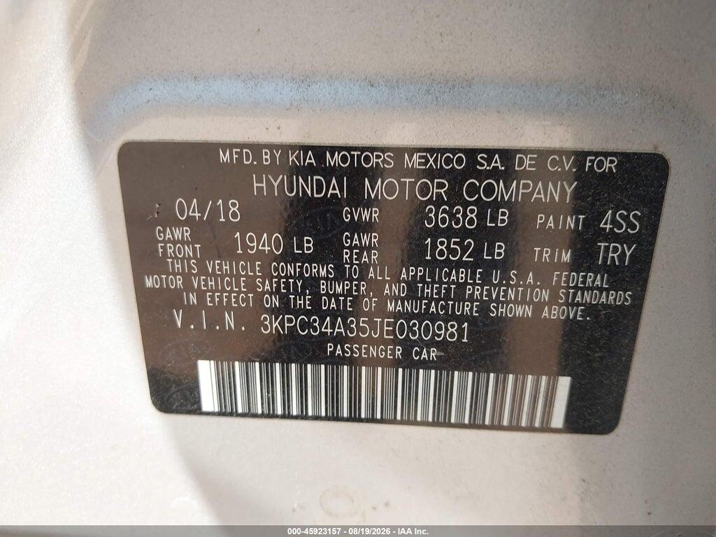 3KPC34A35JE030981 2018 HYUNDAI ACCENT photo no. 9
