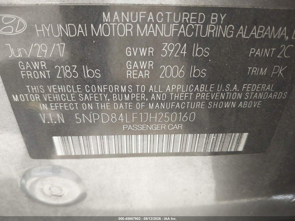5NPD84LF1JH250160 2018 HYUNDAI ELANTRA photo no. 9